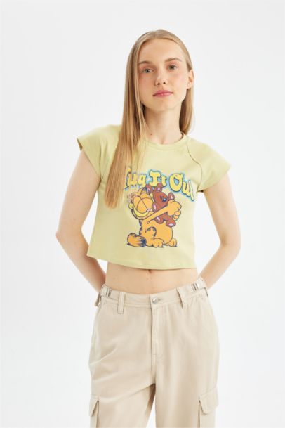 T-Shirt Slim imprimé Garfield à manches courtess et Col rond