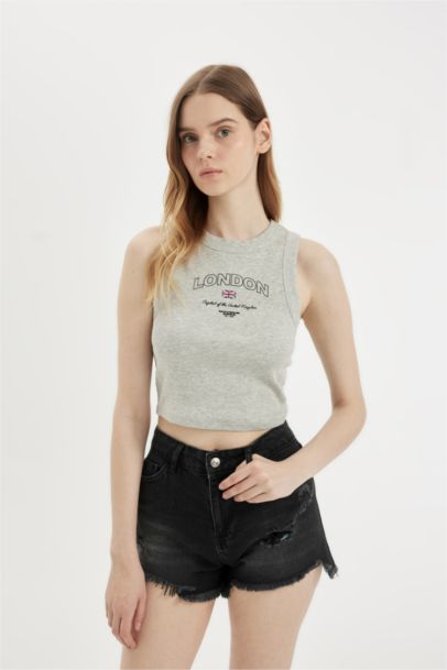 Fıtted Baskılı Bisiklet Yaka Fitilli Kaşkorse Atlet