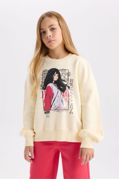 Girl Crew Neck Elastic Waist Jogger Sweatpants 2 Piece Set