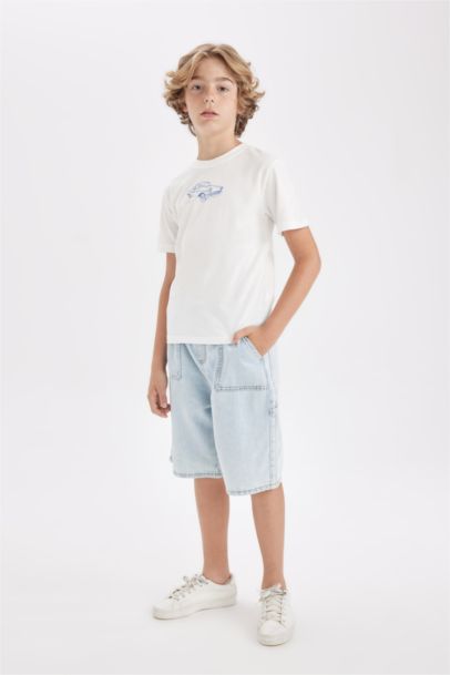 تيشيرت اولادي نص كم مطبوع قصة عادية برقبة مستديرة