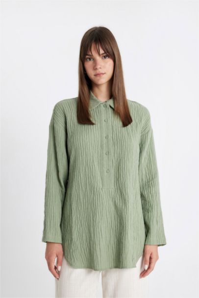 Relax Fit Muslin Long Sleeve Shirt Tunic