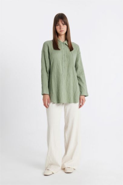 Relax Fit Muslin Long Sleeve Shirt Tunic