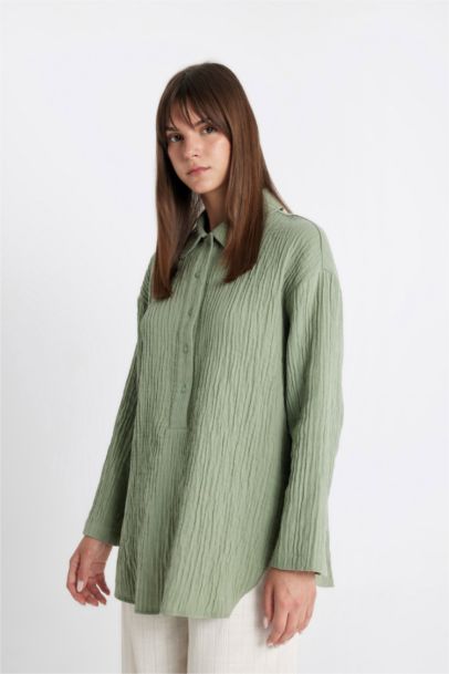 Relax Fit Muslin Long Sleeve Shirt Tunic