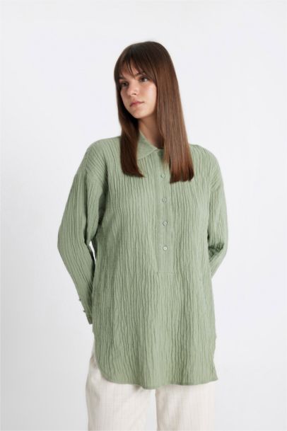 Relax Fit Muslin Long Sleeve Shirt Tunic