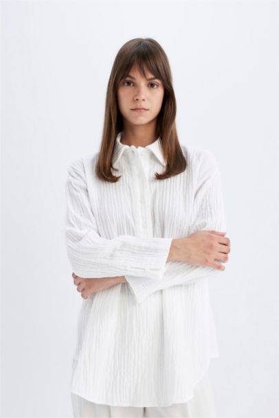 Chemise Tunique Coupe Relax à Manches Longues Mousseline