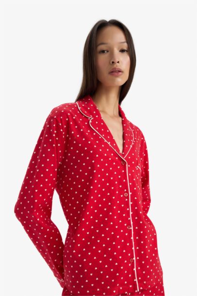 Holiday Themed Regular Fit Polka Dot Top Bottom 2 Pajama Set