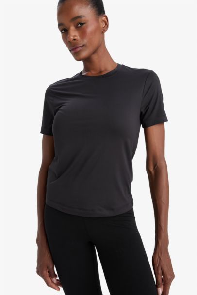 DeFactoFit Standard Fit Sports Basic Black T-Shirt