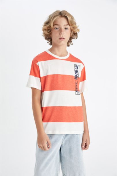 Boy Crew Neck Striped Short Sleeve T-Shirt