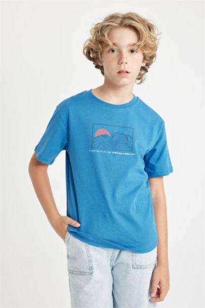 Boy Crew Neck Back Printed Short Sleeve T-Shirt