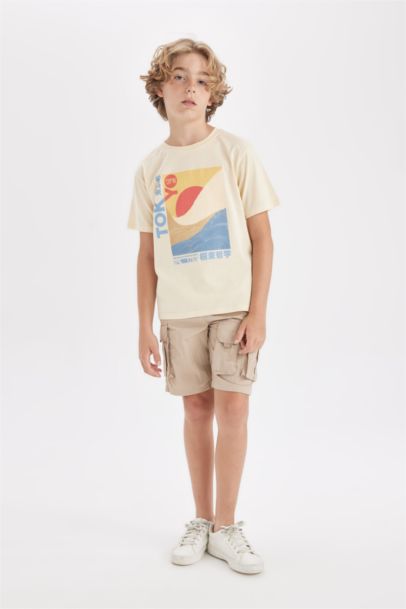 Bisiklet Yaka Baskılı Kısa Kollu Tişört Erkek Çocuk