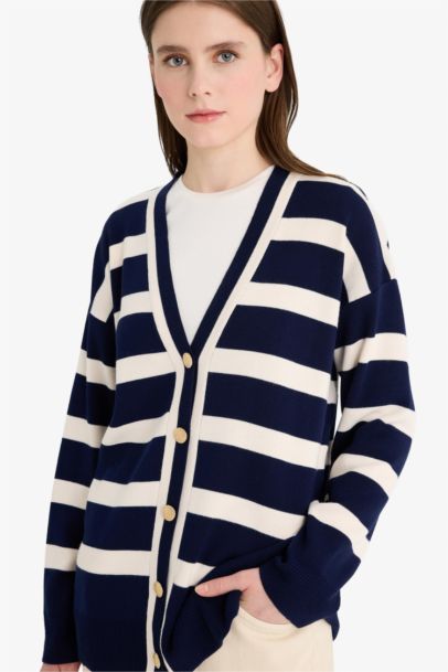 Regular Fit V-Neck Striped Cardigan