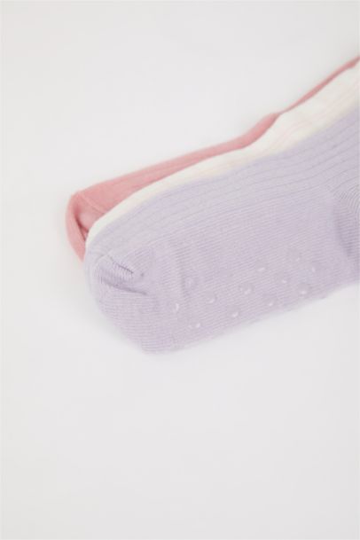 Girl Non-Slip Sole 3 Piece Cotton Long Socks