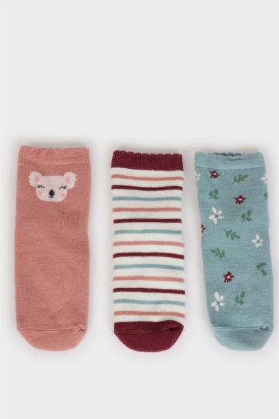 Baby Girl Non-Slip Sole 3 Piece Cotton Long Socks