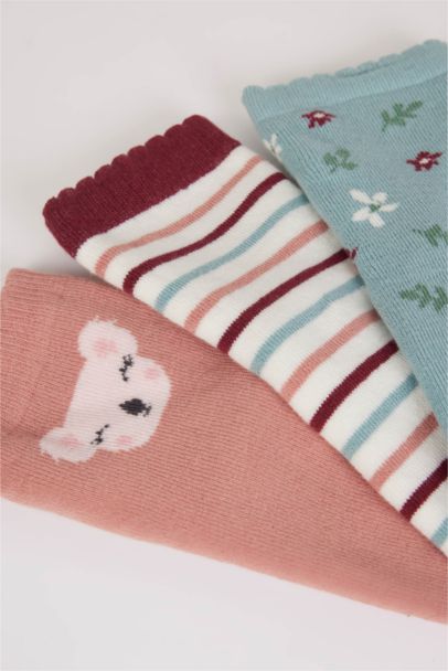 Baby Girl Non-Slip Sole 3 Piece Cotton Long Socks