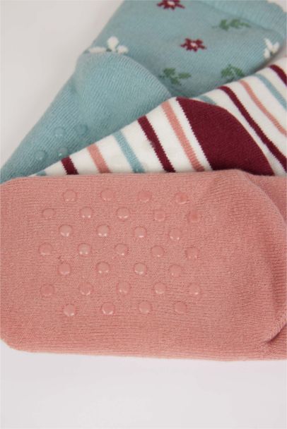 Baby Girl Non-Slip Sole 3 Piece Cotton Long Socks