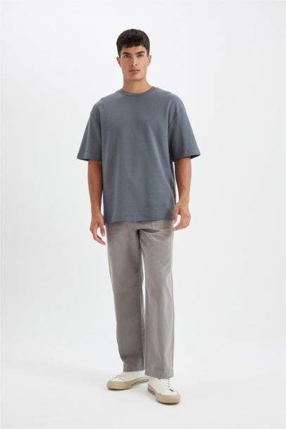 %100 Pamuk Relax Fit Bisiklet Yaka Kısa Kollu Basic Düz Tişört