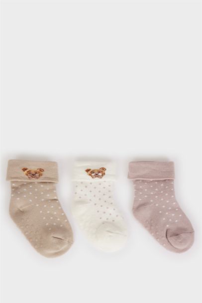 Baby Girl Non-Slip Sole 3 Piece Cotton Long Socks