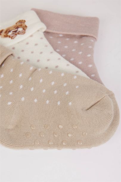 Baby Girl Non-Slip Sole 3 Piece Cotton Long Socks