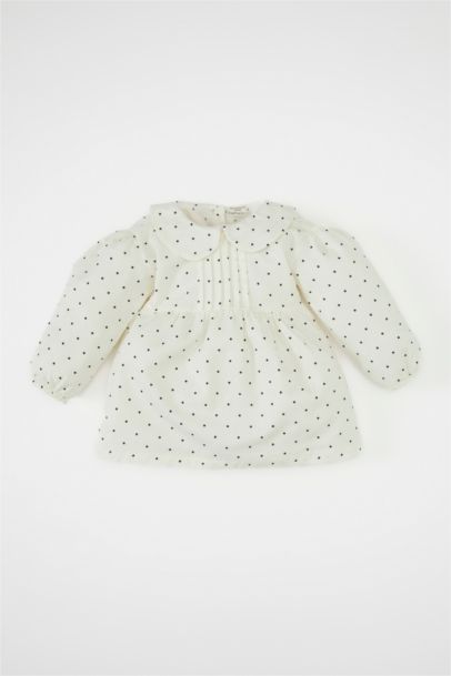 فستان بناتي تويل منقط قصة عادية كم طويل