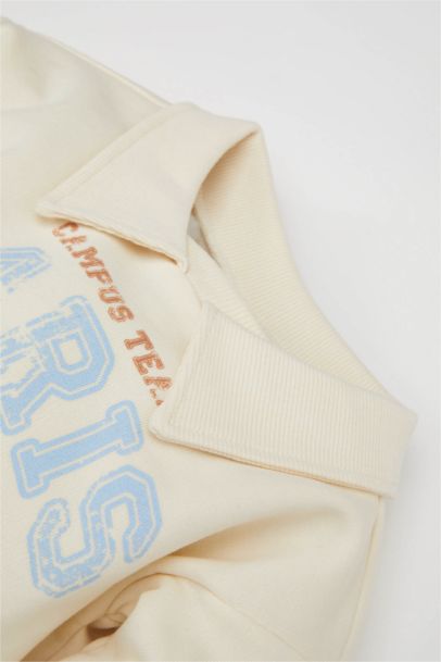 Baby Girl Polo Neck Printed Skirt Floral Patterned Sweatshirt Dress