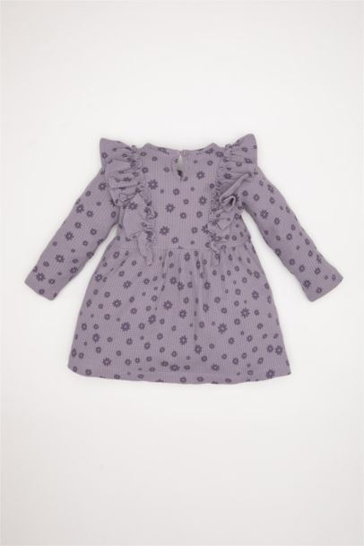 Robe en tricot à motif Floral à Col Rond et manches longues