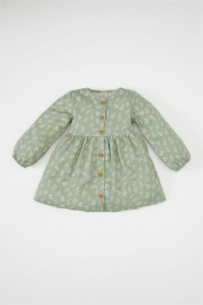 Girl Floral Long Sleeve Twill Dress