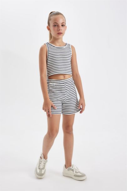 Girl Patterned Blouse and Shorts 2 Piece Set