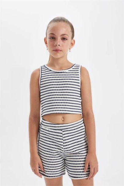 Girl Patterned Blouse and Shorts 2 Piece Set