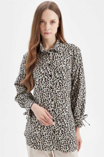 Relax Fit Shirt Collar Long Sleeve Tunic