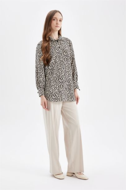 Relax Fit Shirt Collar Long Sleeve Tunic