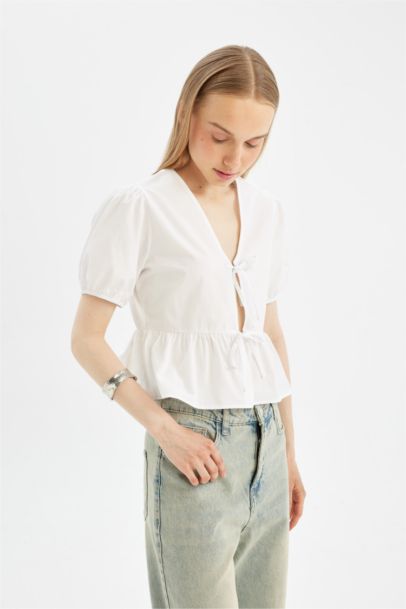 بلوزة نص ردن بوبلين قصة عادية