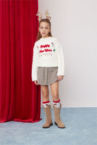 Girl Oversize Fit Pattern Christmas Themed Knitwear Pullover