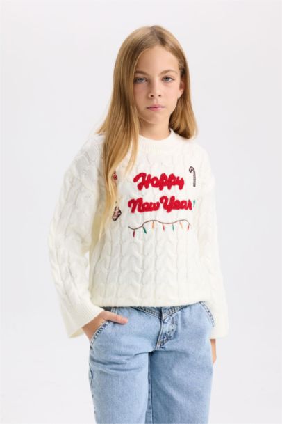Girl Oversize Fit Pattern Christmas Themed Knitwear Pullover