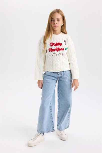 Girl Oversize Fit Pattern Christmas Themed Knitwear Pullover
