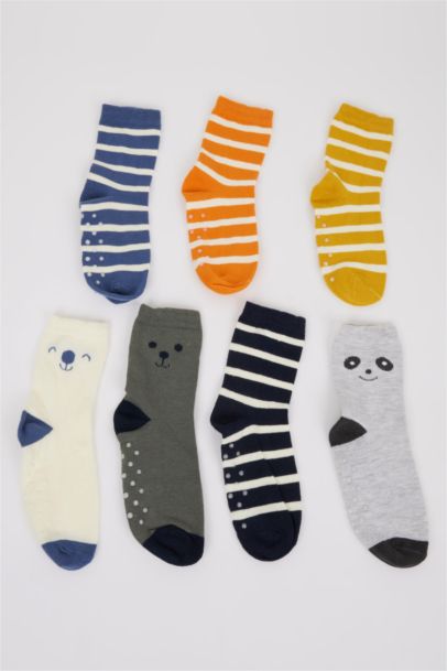 Lot de 7 Chaussettes longues en coton semelles antidérapantes pour bébé garçon