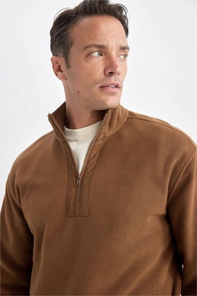 Relax Fit Dik Yaka Fermuarlı Polar Sweatshirt
