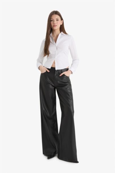 Wide Leg Faux Leather Trousers