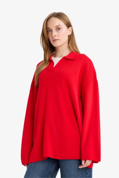 Pull Tunique en tricot à col polo Coupe régulière