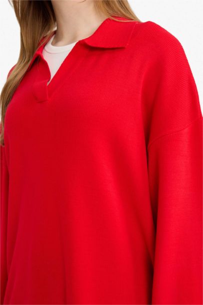 Pull Tunique en tricot à col polo Coupe régulière