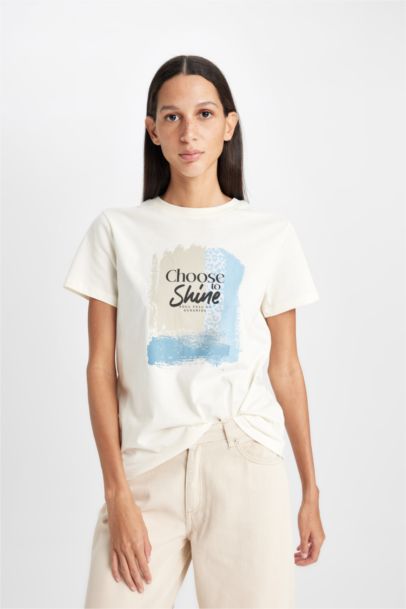 Regular Fit Crew Neck Printed Cotton Short Sleeve T-Shirt