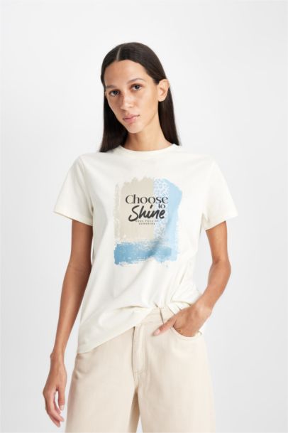 Regular Fit Crew Neck Printed Cotton Short Sleeve T-Shirt