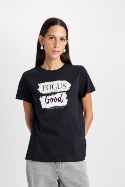 Regular Fit Crew Neck Printed Cotton Short Sleeve T-Shirt