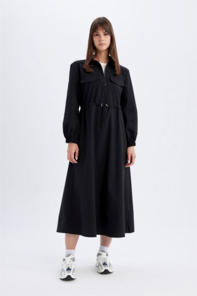 Shirt Collar Poplin Long Sleeve Maxi Dress