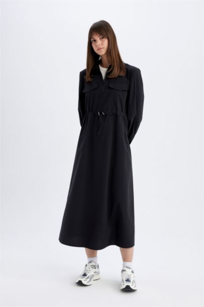 Shirt Collar Poplin Long Sleeve Maxi Dress