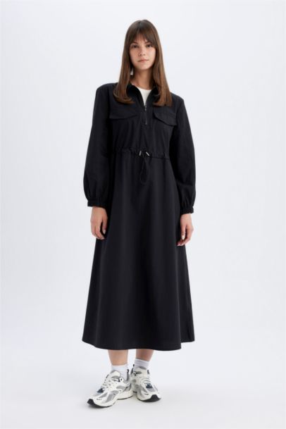 Shirt Collar Poplin Long Sleeve Maxi Dress