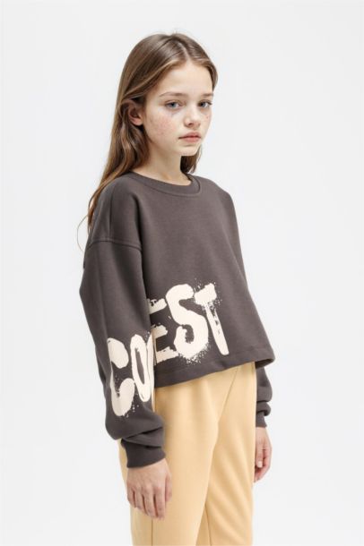 Girl Crew Neck Slogan Printed Thick Fabric Sweatshirt