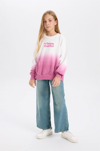 Girl Oversize Fit Crew Neck Printed Sweatshirt