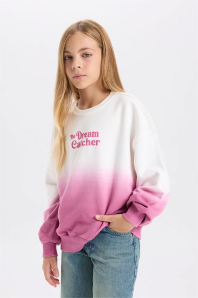 Girl Oversize Fit Crew Neck Printed Sweatshirt