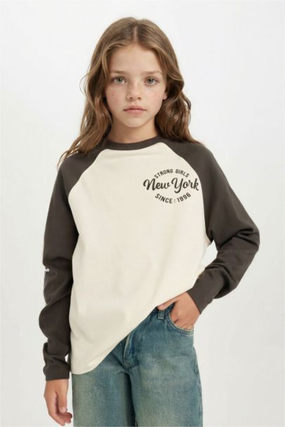 Girl Oversize Fit Wide Fit Crew Neck Printed T-Shirt