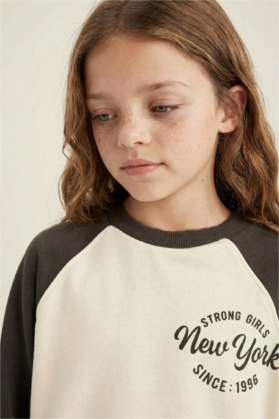 Girl Oversize Fit Wide Fit Crew Neck Printed T-Shirt